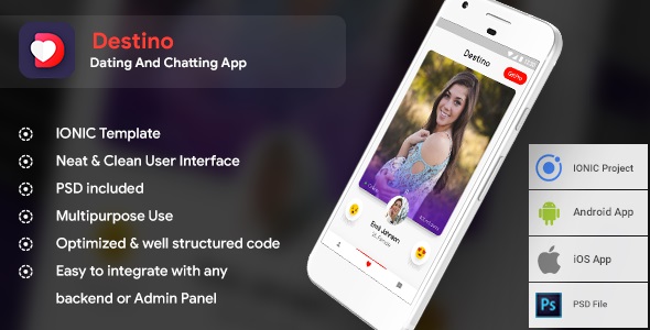 Dating Android App + iOS App Template | Destino (HTML+CSS files IONIC 3)