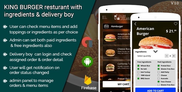 KING BURGER v2.0 - Restaurant with Ingredients & delivery boy full android