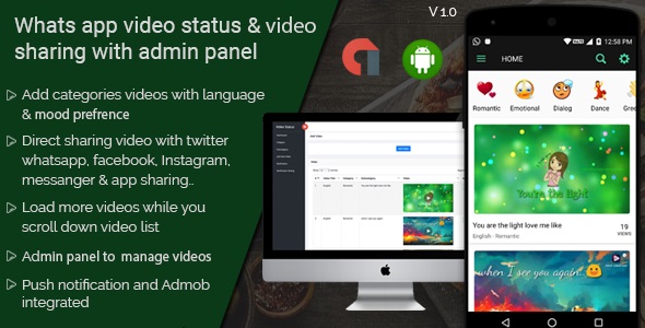 WhatsApp video status & video sharing with admin panel android application